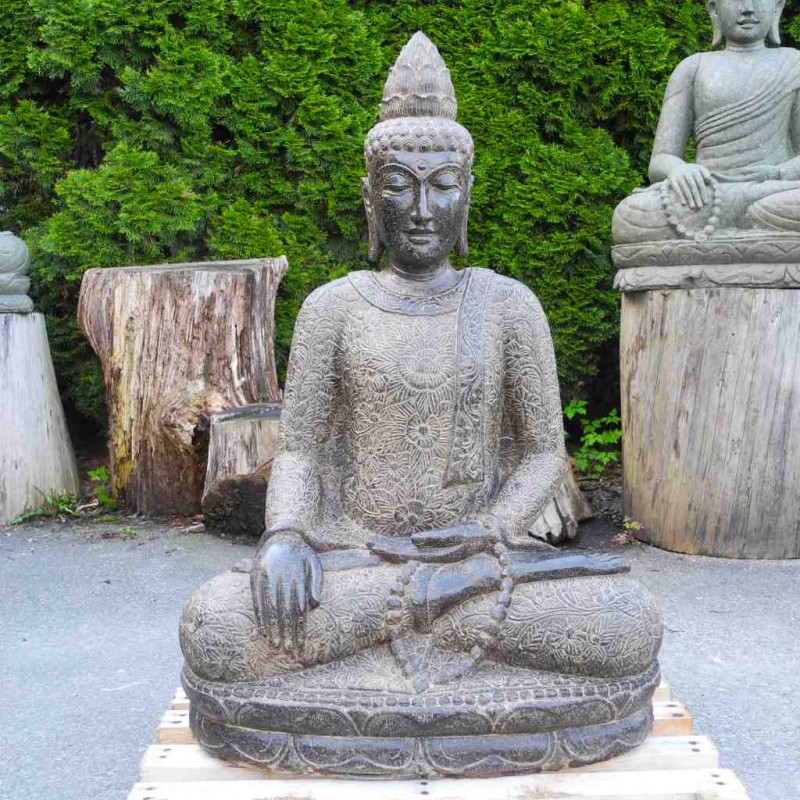 Elegante Buddha Statue mit Mala Fluss Stein 91 cm