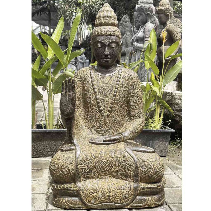 Grosser Buddha mit Schutzgeste Fluss Stein 100 cm