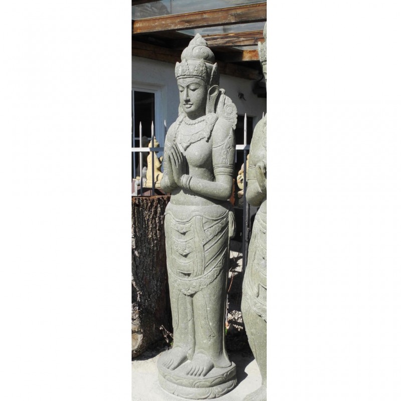 Elegante Dewi Statue mit Grussgeste grüner Lava Stein 185 cm