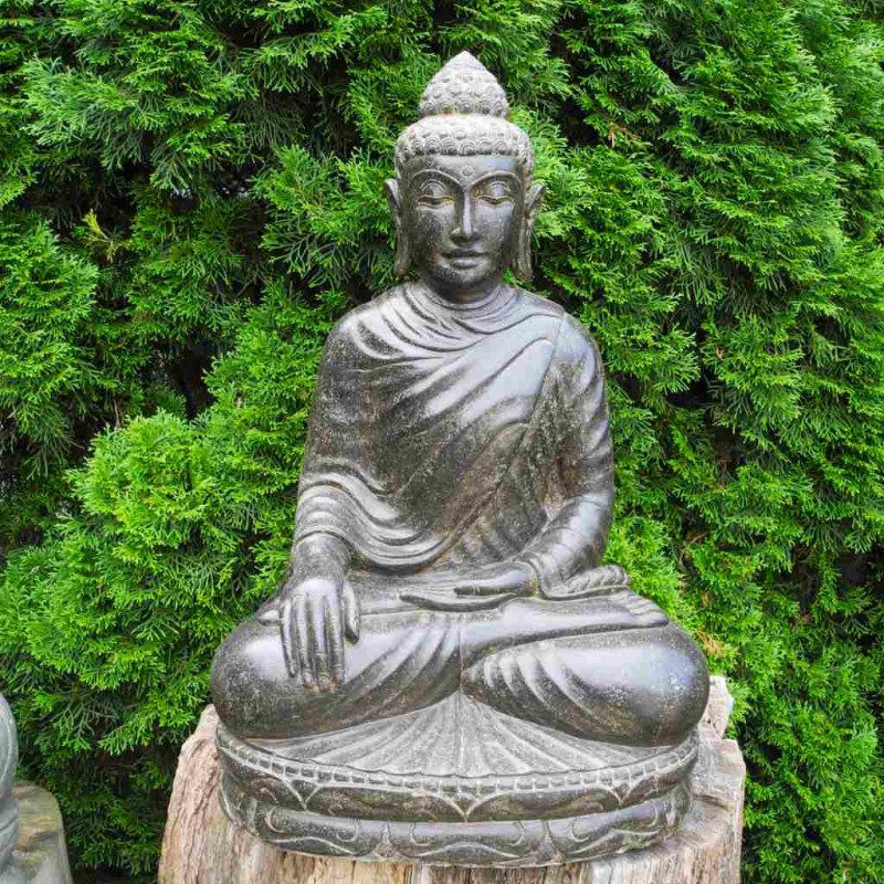 Buddha Statue mit Umhang Fluss Stein 75 cm