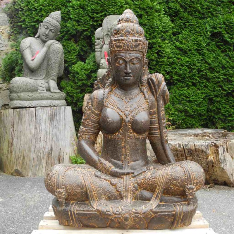 Prächtige Dewi Sri Lakshmi Statue Fluss Stein 100 cm