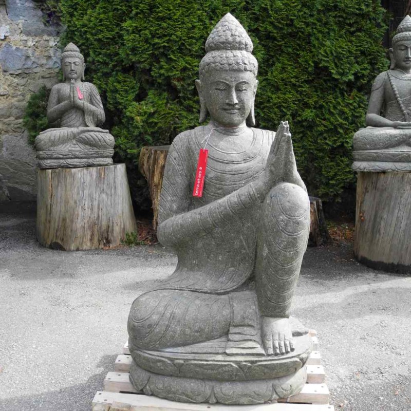 Grosser Buddha Relax links geneigt grüner Lava Stein 118 cm