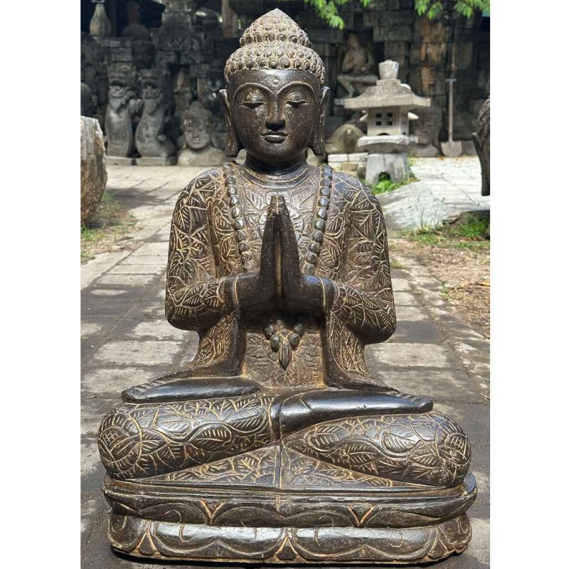 Fluss Stein Buddhafigur namaskar mudra 70 cm