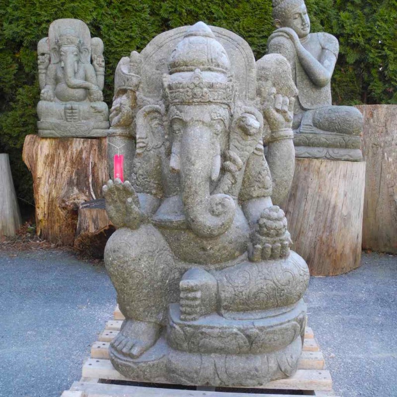 Prächtiger Ganesha mit Schutzgeste grüner Lava Stein 100 cm