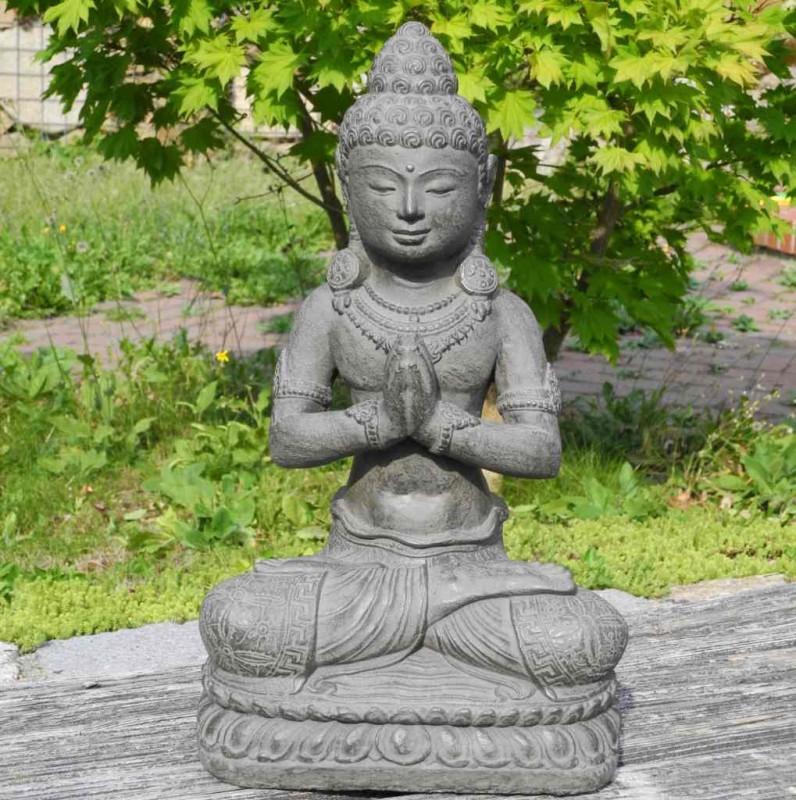 Buddha Statue mit Schmuck Garten Wohnung Stein Guss 42 cm