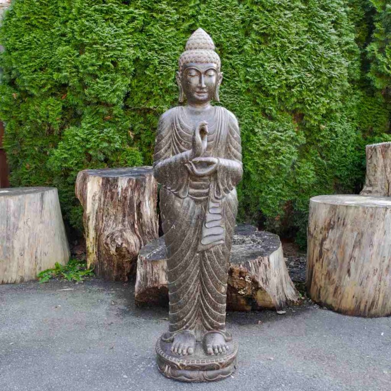 Stehender Buddha vitarka mudra Fluss Stein 153 cm