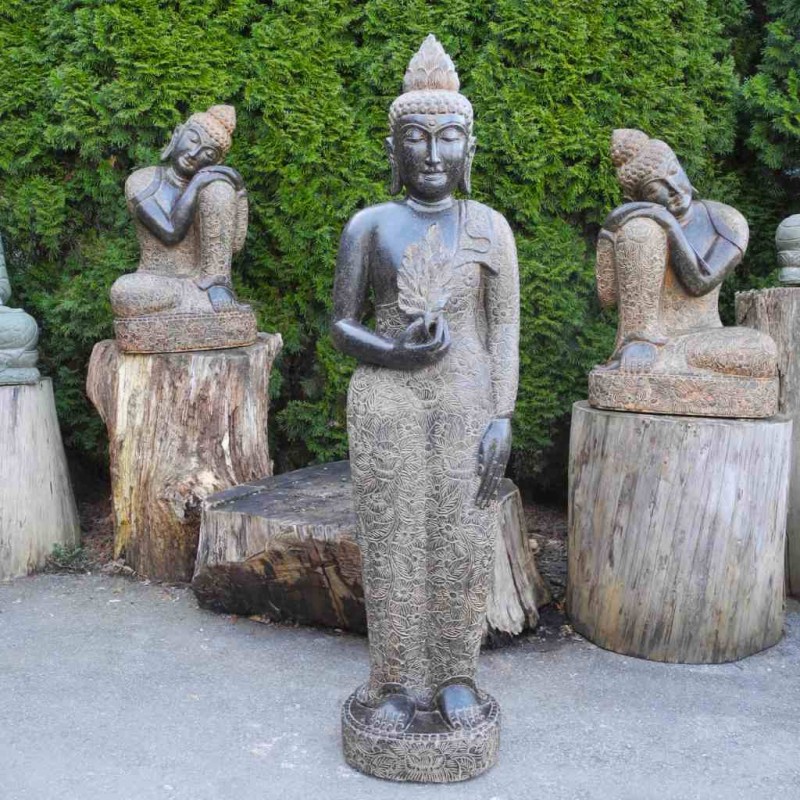 Exklusiver Buddha mit Bodhi Blättern Fluss Stein 153 cm