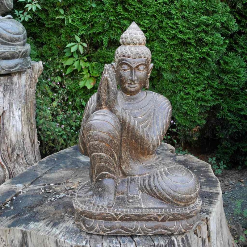 Träumende Buddha Statue rechts geneigt Fluss Stein 60 cm