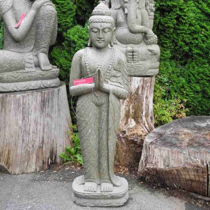 Edle stehende Buddhafigur mit Mala grüner Lavastein 130 cm