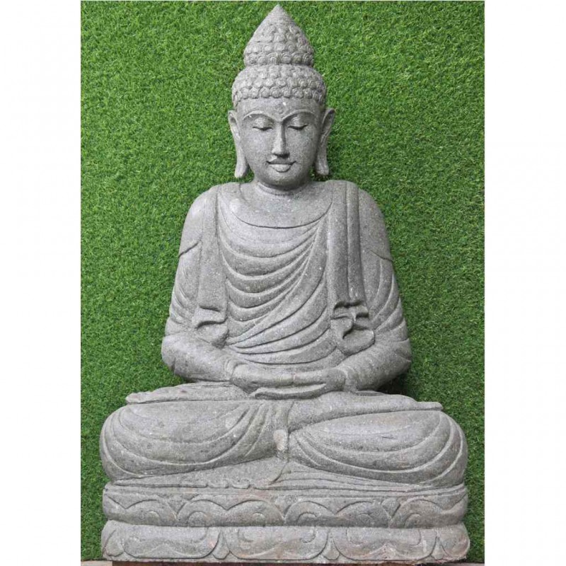 Sitzender Garten Buddha Meditation grüner Lava Stein 100 cm