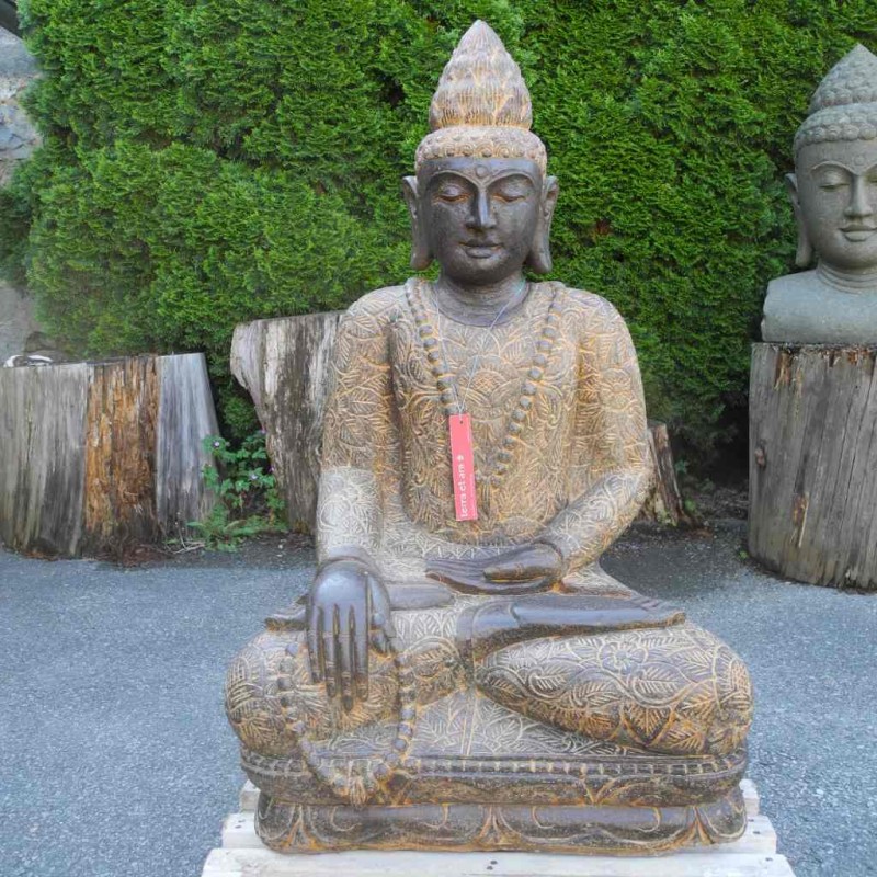 Eleganter Buddha mit zwei Malas Fluss Stein 110 cm