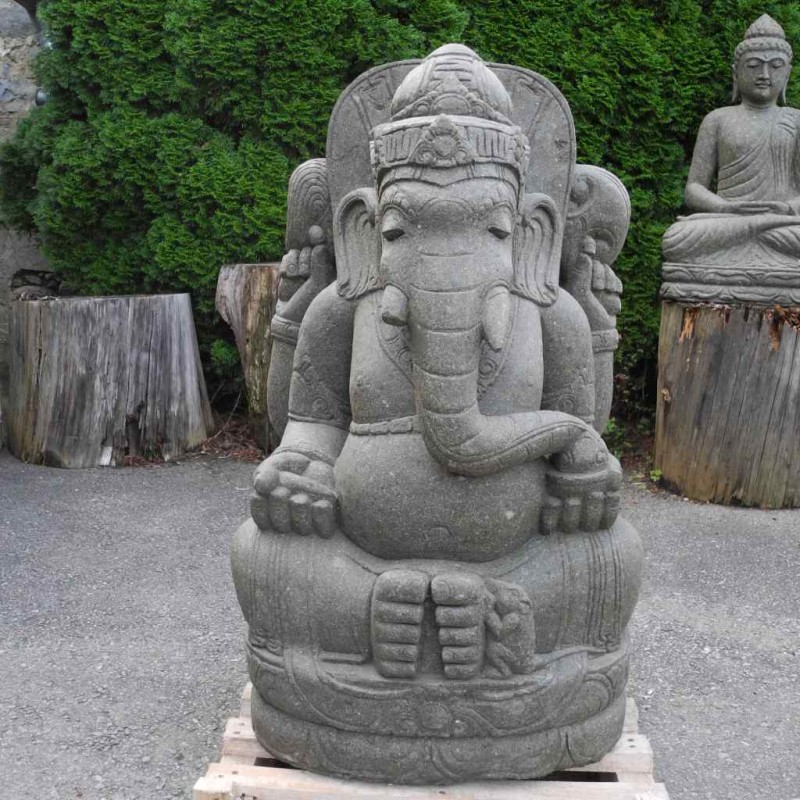 Grosser Ganesha mit Maus grüner Lava Stein 100 cm