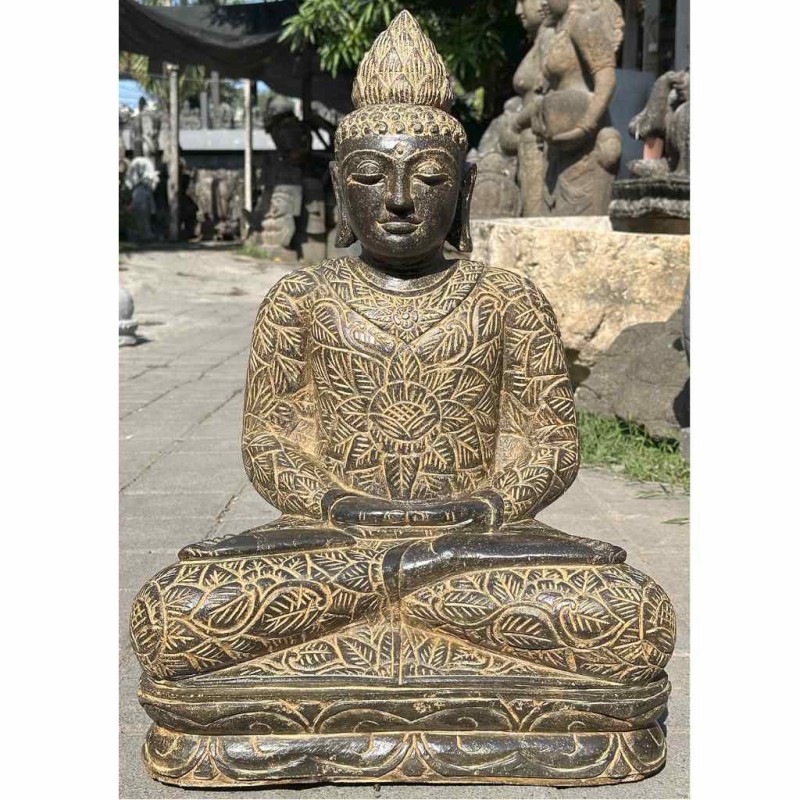 Meditierender Lotus Buddha Fluss Stein 60 cm