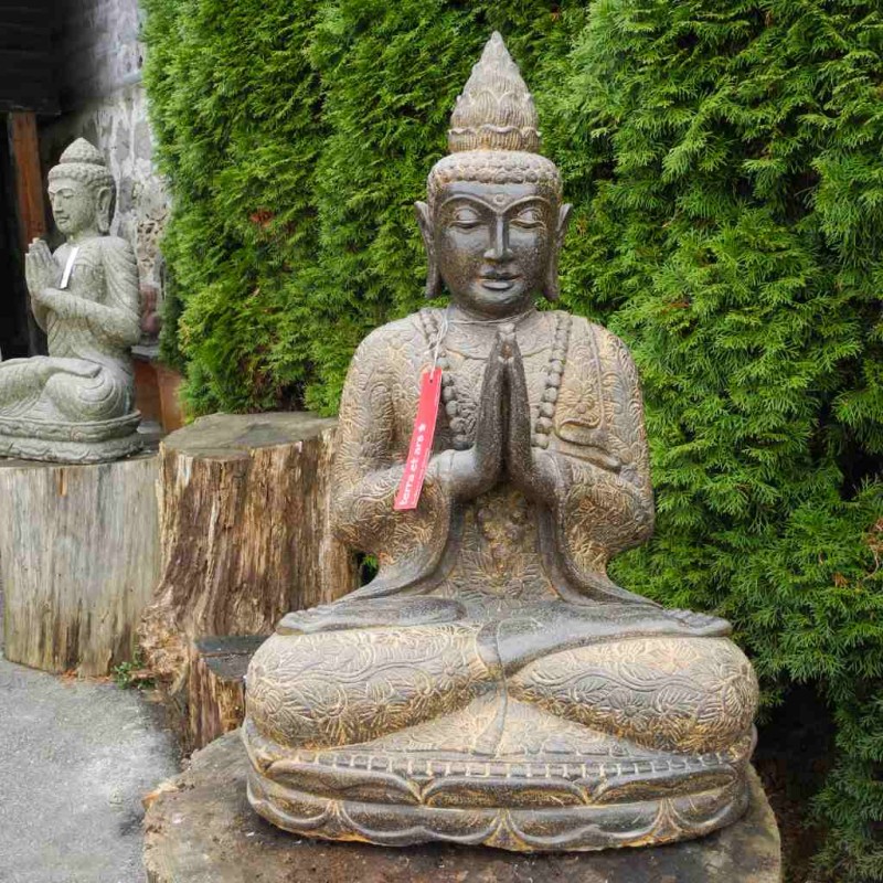 Lotus Buddha mit Grussgeste Fluss Stein 80 cm