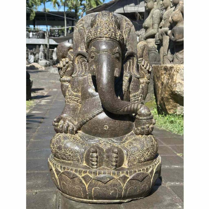 Filigrane Ganesha Statue mit Rückenrelief Fluss Stein 70 cm