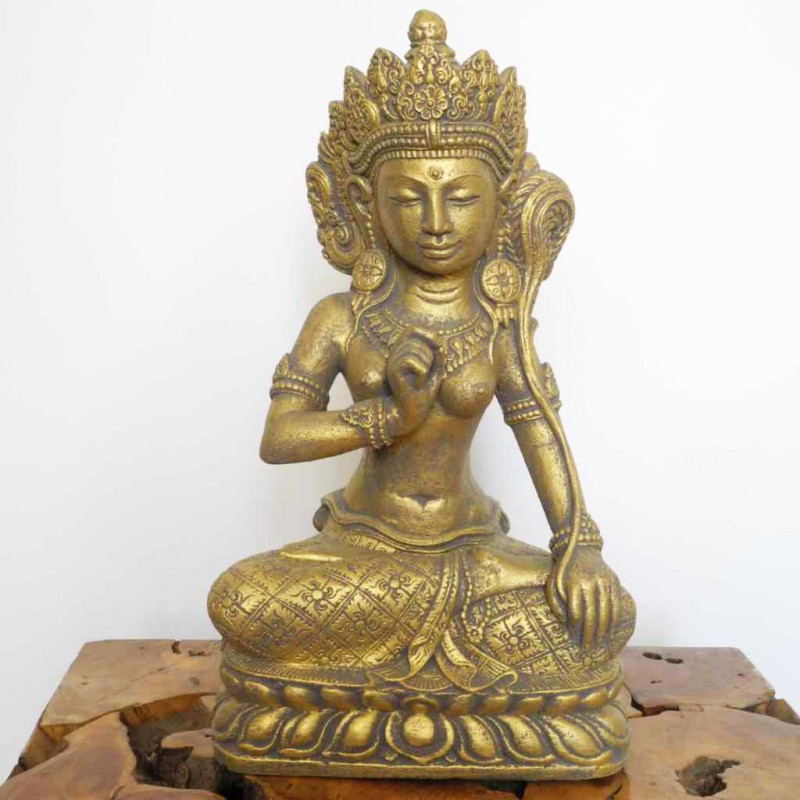 Dewi Sri Figur Glücksgöttin Lakshmi Steinguss goldfarben 45 cm