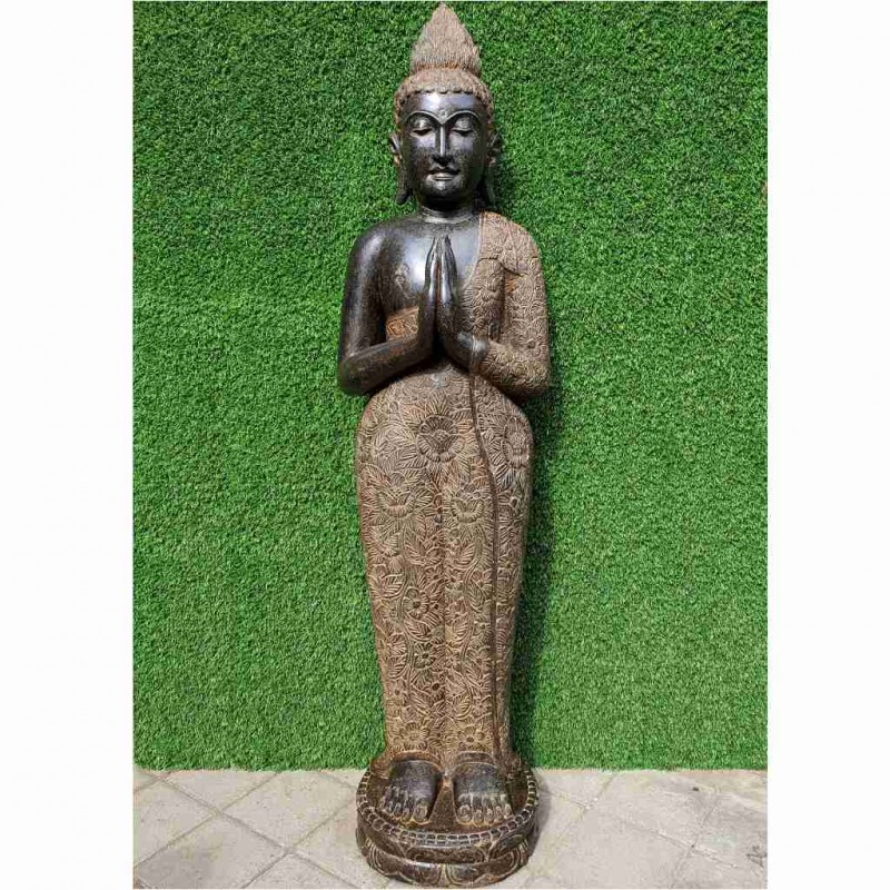 Meisterhafte stehende Buddhastatue Grussgeste Fluss Stein 150 cm