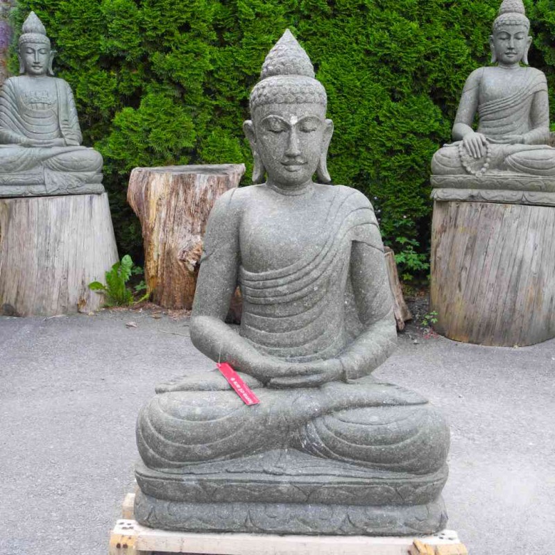 Buddhafigur mit Schärpe grüner Lava Stein 105 cm