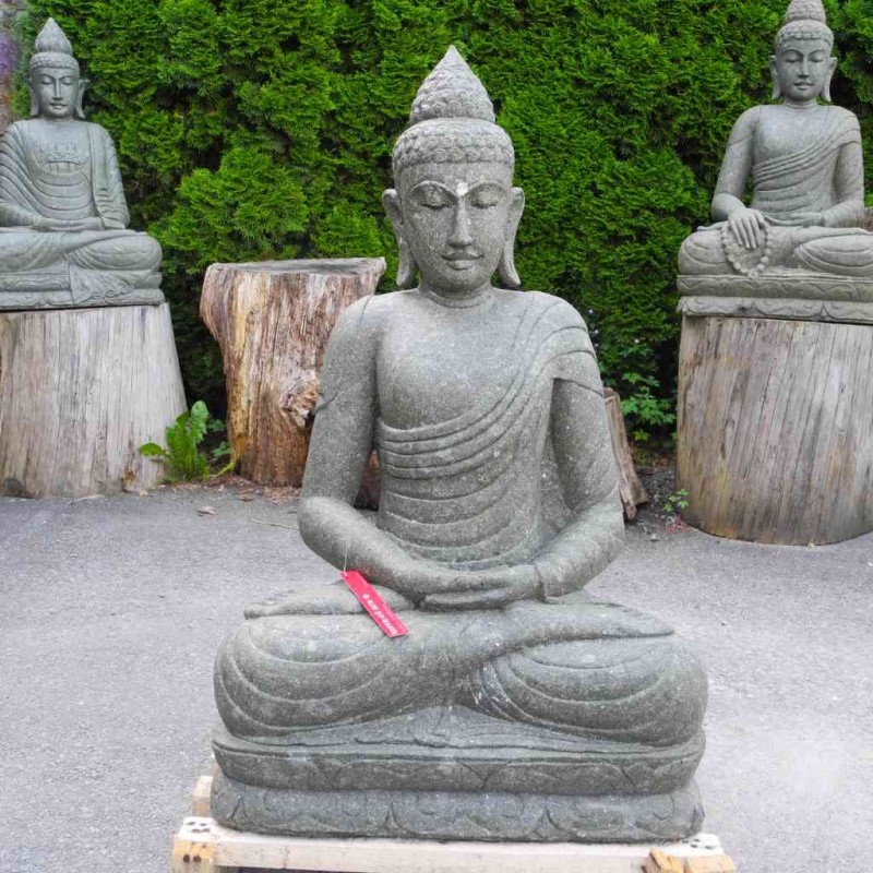 Buddhafigur mit Schärpe grüner Lava Stein 105 cm