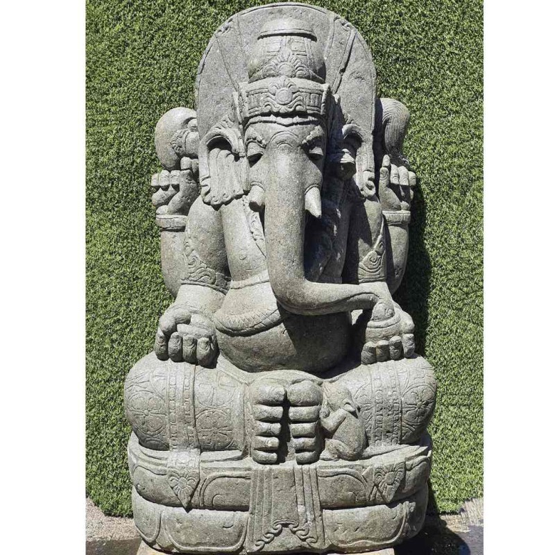 Grosser Ganesha mit Maus grüner Lava Stein 120 cm