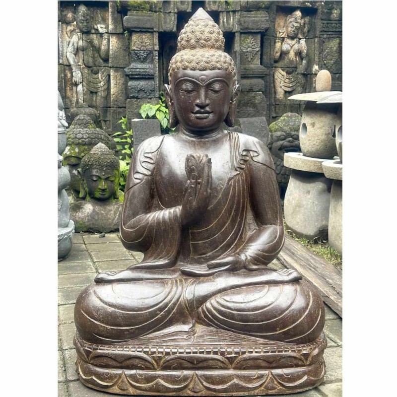 Buddha Figur mit Lotusblüte Fluss Stein 100 cm