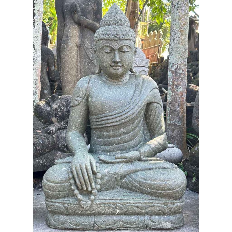 Grosser Buddha mit kleiner Mala grüner Lava Stein 100 cm