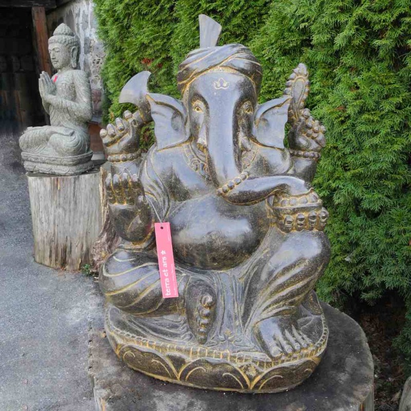 Exklusiver Ganesha mit Turban Fluss Stein 72 cm