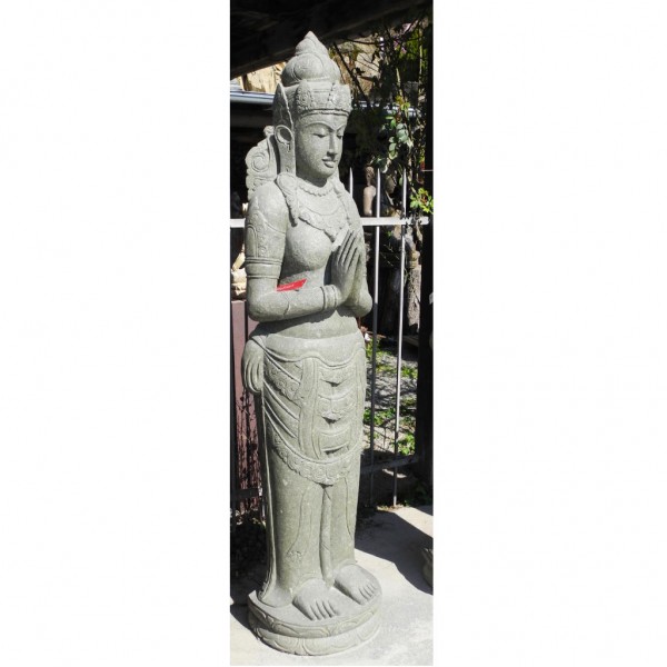 Vorschau: Elegante Dewi Statue mit Grussgeste grüner Lava Stein 185 cm Vorschau: Elegante Dewi Statue mit Grussgeste grüner Lava Stein 185 cm