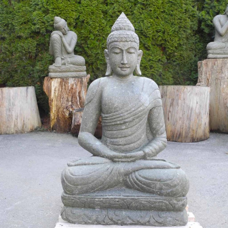 Buddhafigur mit Schärpe grüner Lava Stein 102 cm