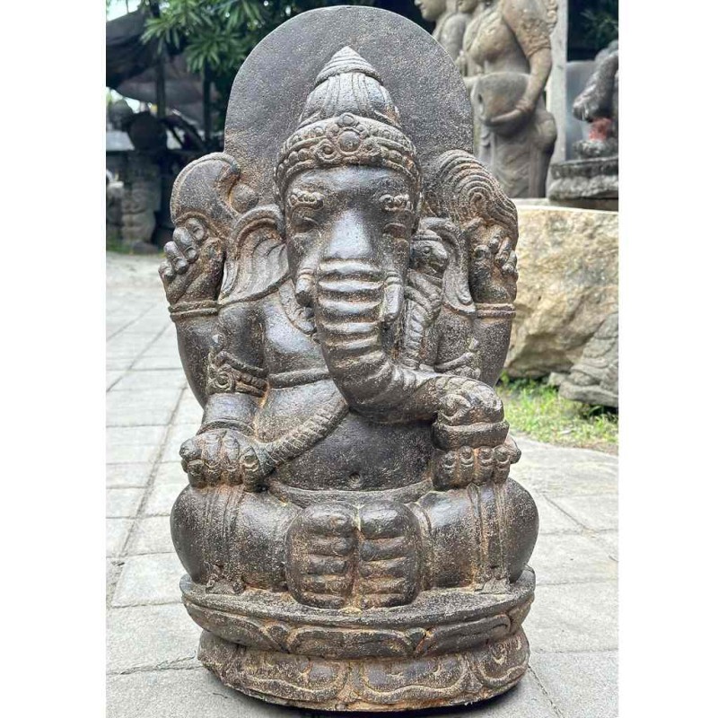 Fluss Stein Ganesha Statue antikbraun 64 cm