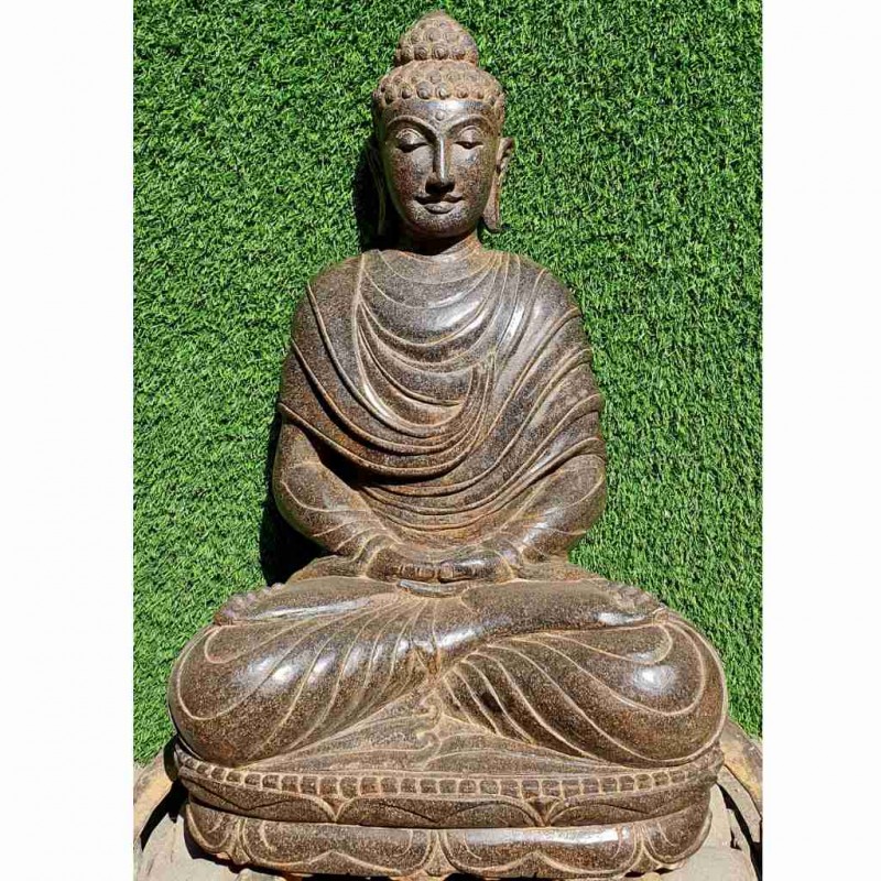 Meditierende Buddha Statue mit Mönchsrobe Fluss Stein 70 cm