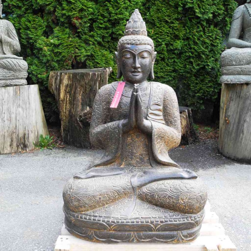 Namasté Buddha mit Blumenkleid Fluss Stein 92 cm