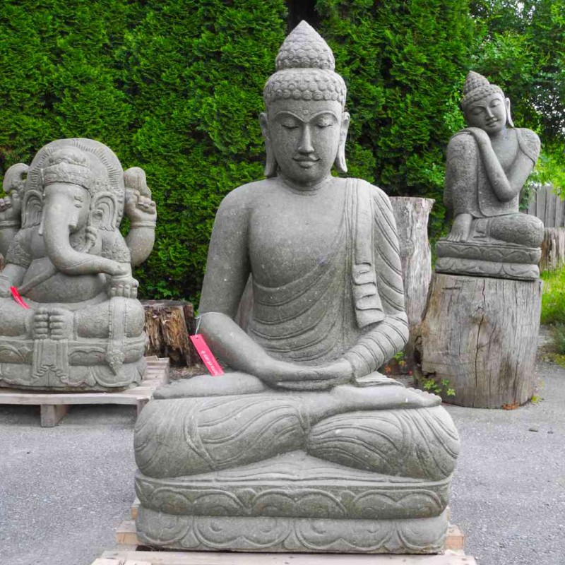 Borobudur Buddha Statue grüner Lava Stein 120 cm