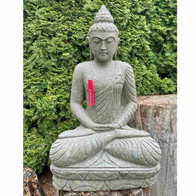 Sitzender Buddha in Meditation grüner Lava Stein 100 cm