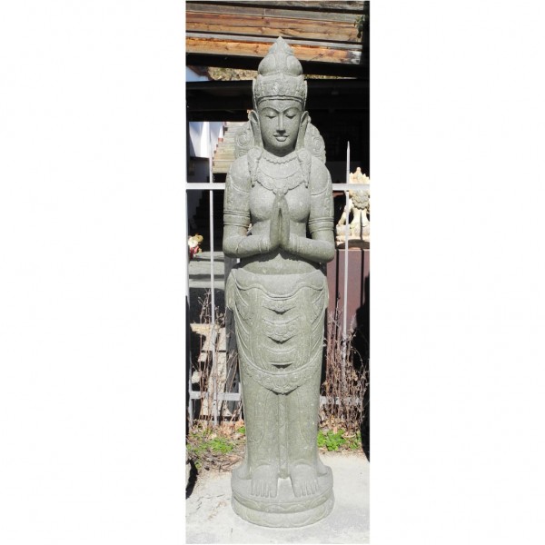 Vorschau: Elegante Dewi Statue mit Grussgeste grüner Lava Stein 185 cm Vorschau: Elegante Dewi Statue mit Grussgeste grüner Lava Stein 185 cm