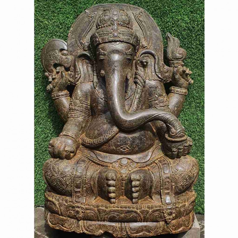 Große Ganesha Skulptur Fluss Stein antikbraun 100 cm