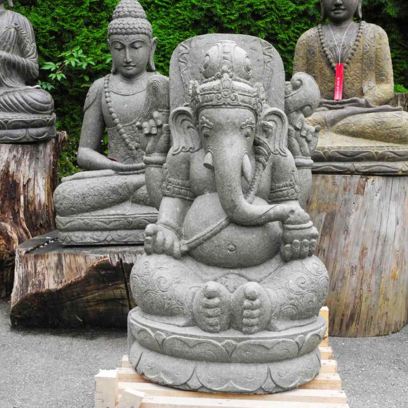 Grosse Ganesha Statue grüner Lava Stein 104 cm