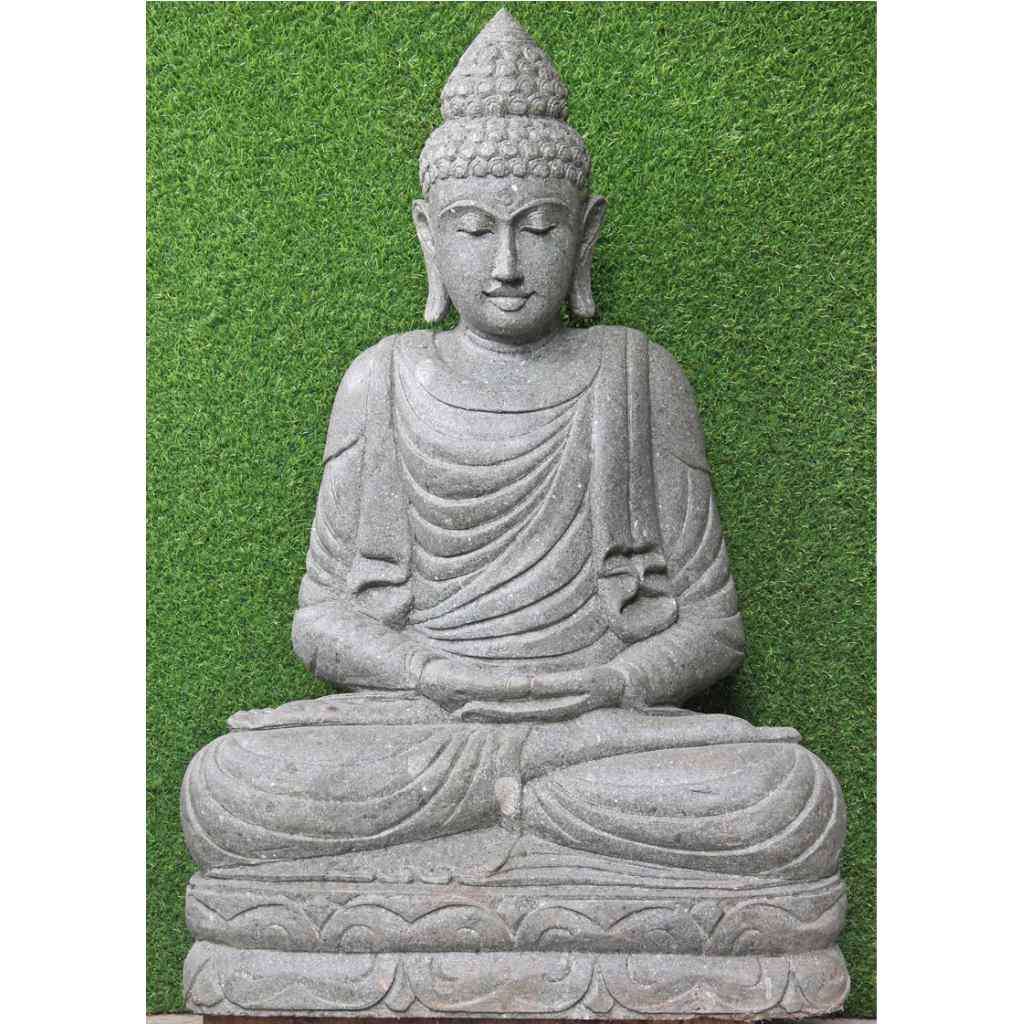 Sitzende Garten Buddha Figur in Meditation grüner Lava