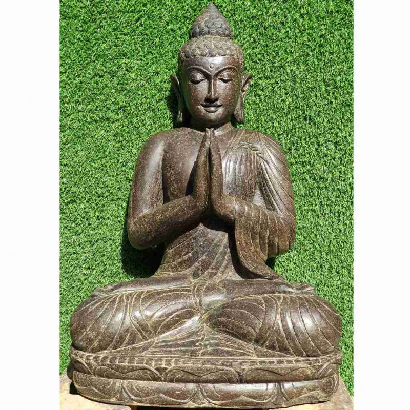 Edle Buddha Statue mit Willkommensgeste Fluss Stein 70 cm