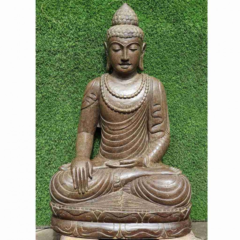 Fluss Stein Buddha mit doppelter Mala 100 cm