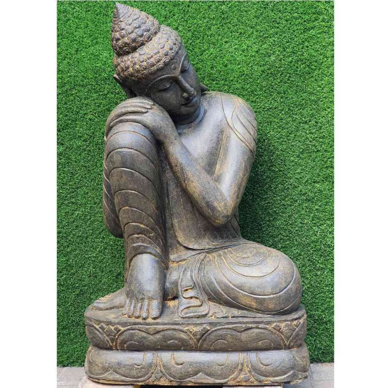 Träumender Lavastein Buddha antikbraun patiniert 100 cm