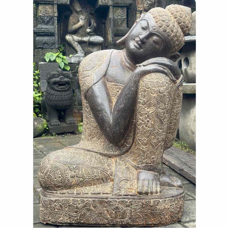 Träumender Buddha links geneigt Fluss Stein 80 cm