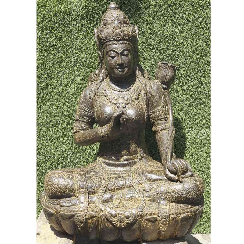 Anmutige sitzende Dewi Tara Fluss Stein 80 cm