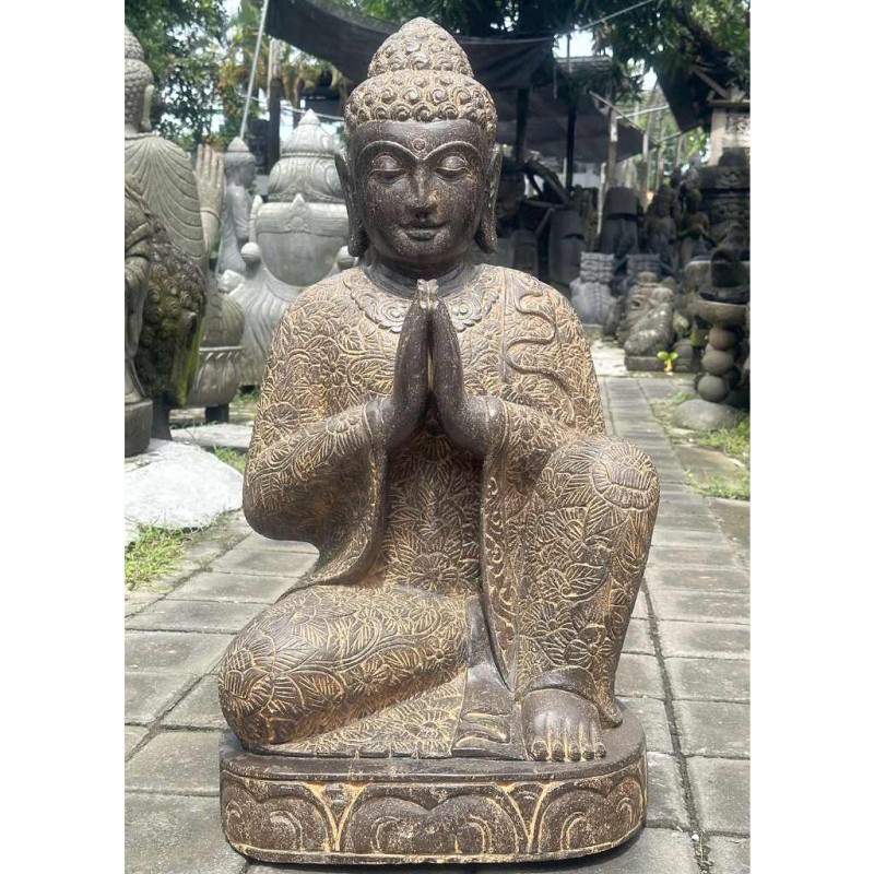 Filigraner Relax Buddha mit Grussgeste Fluss Stein 80 cm