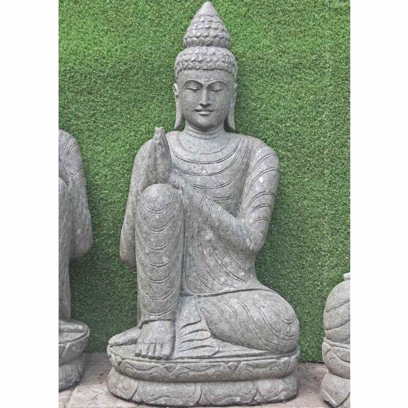 Grosser Buddha Relax rechts geneigt grüner Lava Stein 110 cm