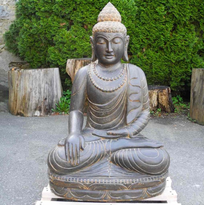 Fluss Stein Buddha mit doppelter Mala 100 cm