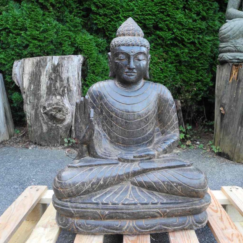 Fluss Stein Buddha mit Weisheit Mudra 62 cm