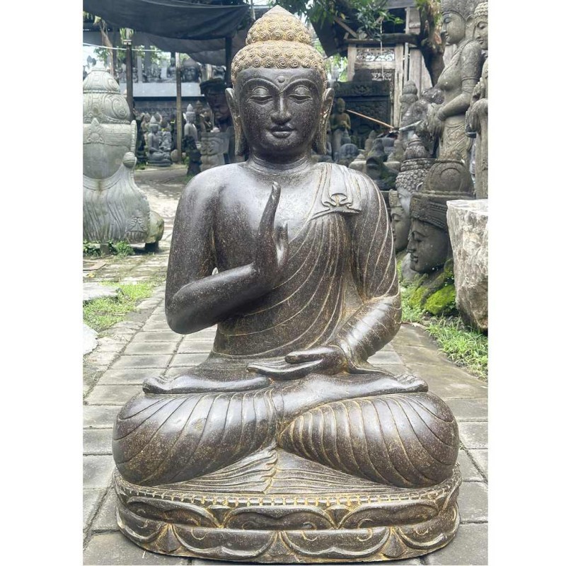 Erlesener Fluss Stein Buddha mit erhobener Hand 100 cm