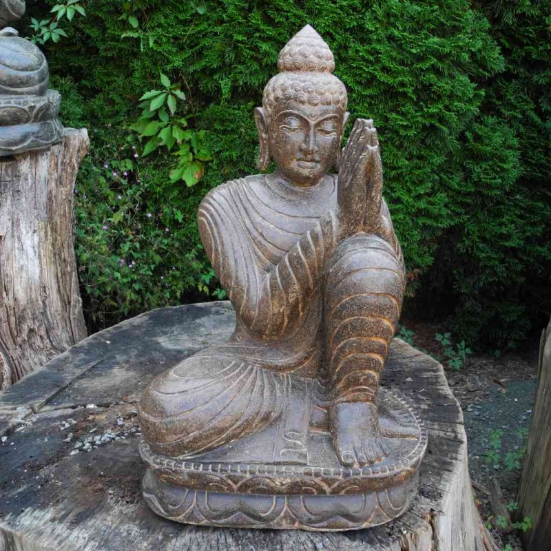 Träumende Buddha Statue links geneigt Fluss Stein 60 cm