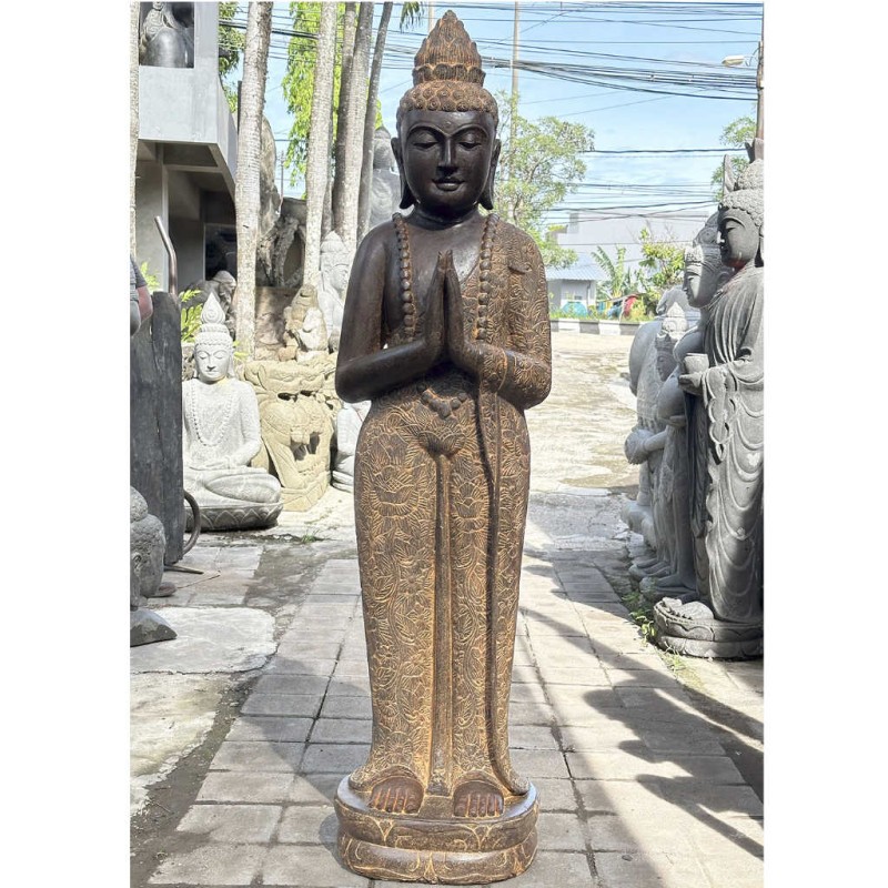 Grosser stehender Buddha Grussgeste Fluss Stein 160 cm